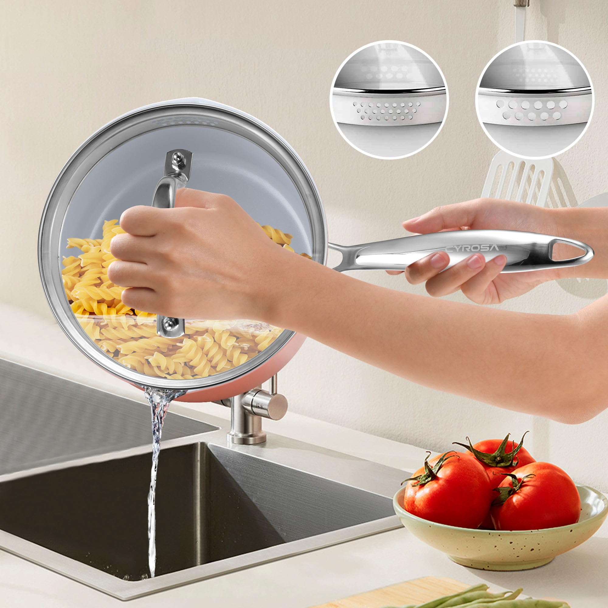 2 qt Nonstick Sauce Pan with Lid - Ceramic Coating Small Cooking Pot, PTFE & PFOA Free, Oven & Stovetop Safe (Gas, Electric, Induction) - Perfect for Sauces, Soups, and Everyday Cooking - Perracotta