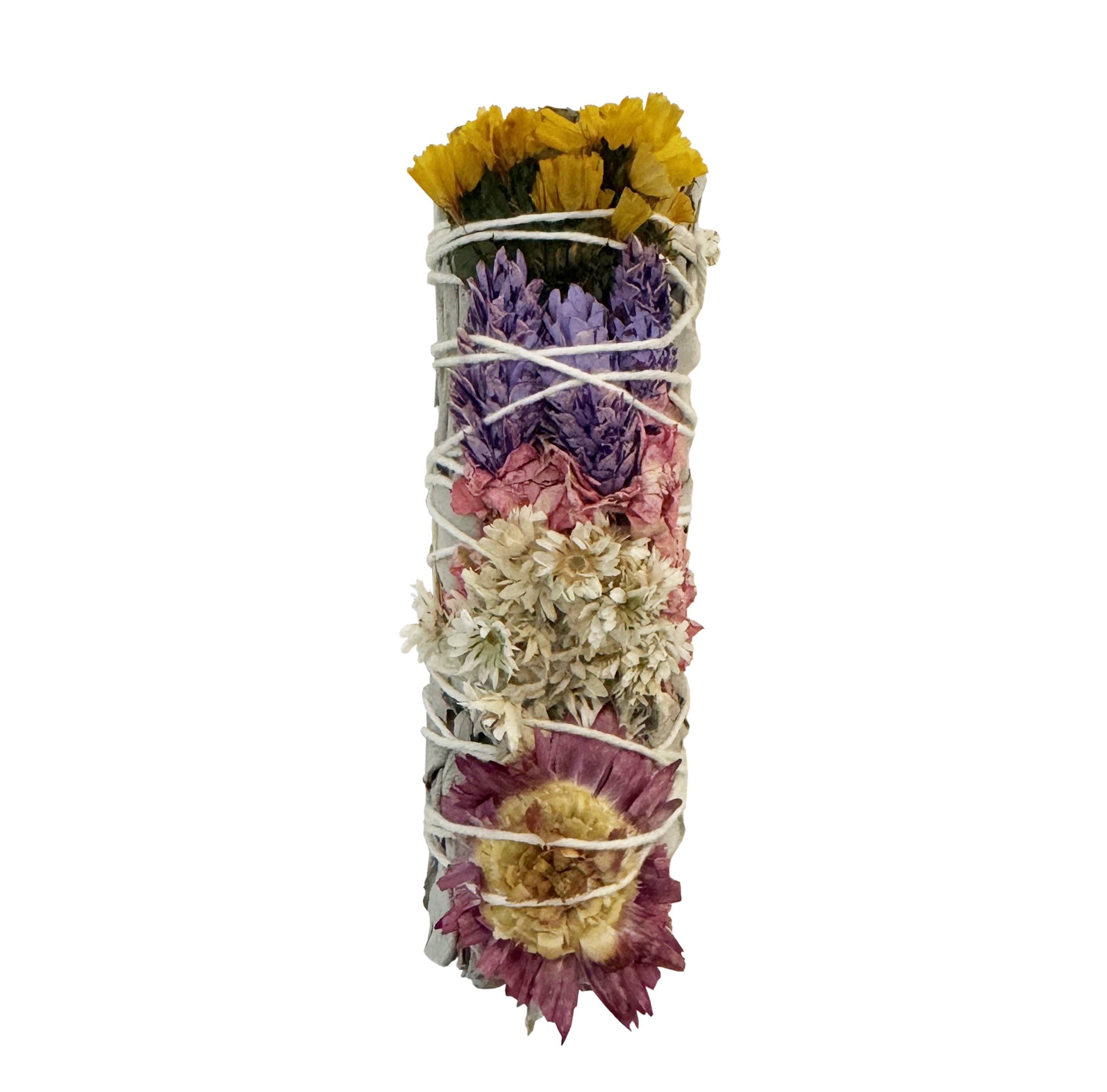 Andaluca 4-Pack Happy Floral Sage Smudge Sticks for Cleansing, Meditation & Positive Energy - Natural White Sage Bundles for Home, Yoga & Spiritual Rituals