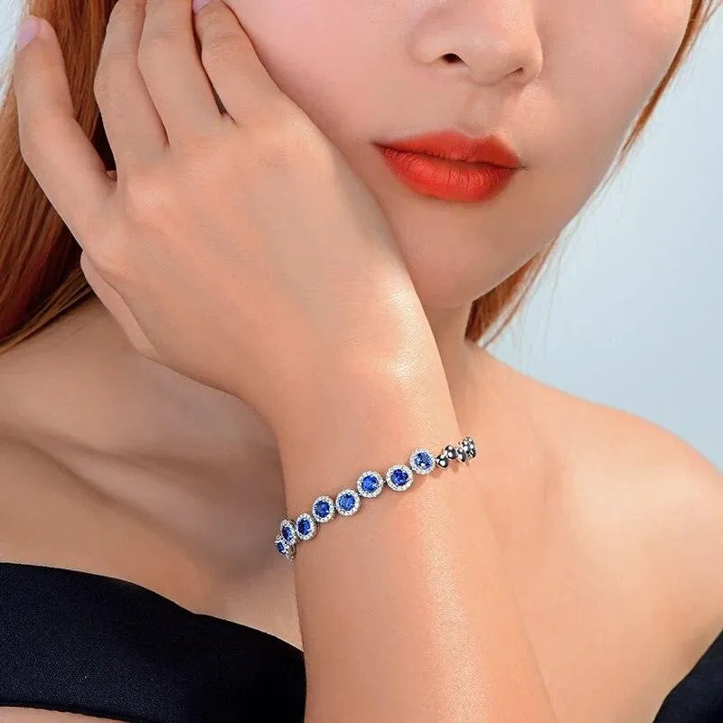 4.23ctw Genuine Sapphire & Diamond Bracelet in 18K White Gold - Elegant Jewelry for Women, Perfect for Weddings, Anniversaries & Special Occasions