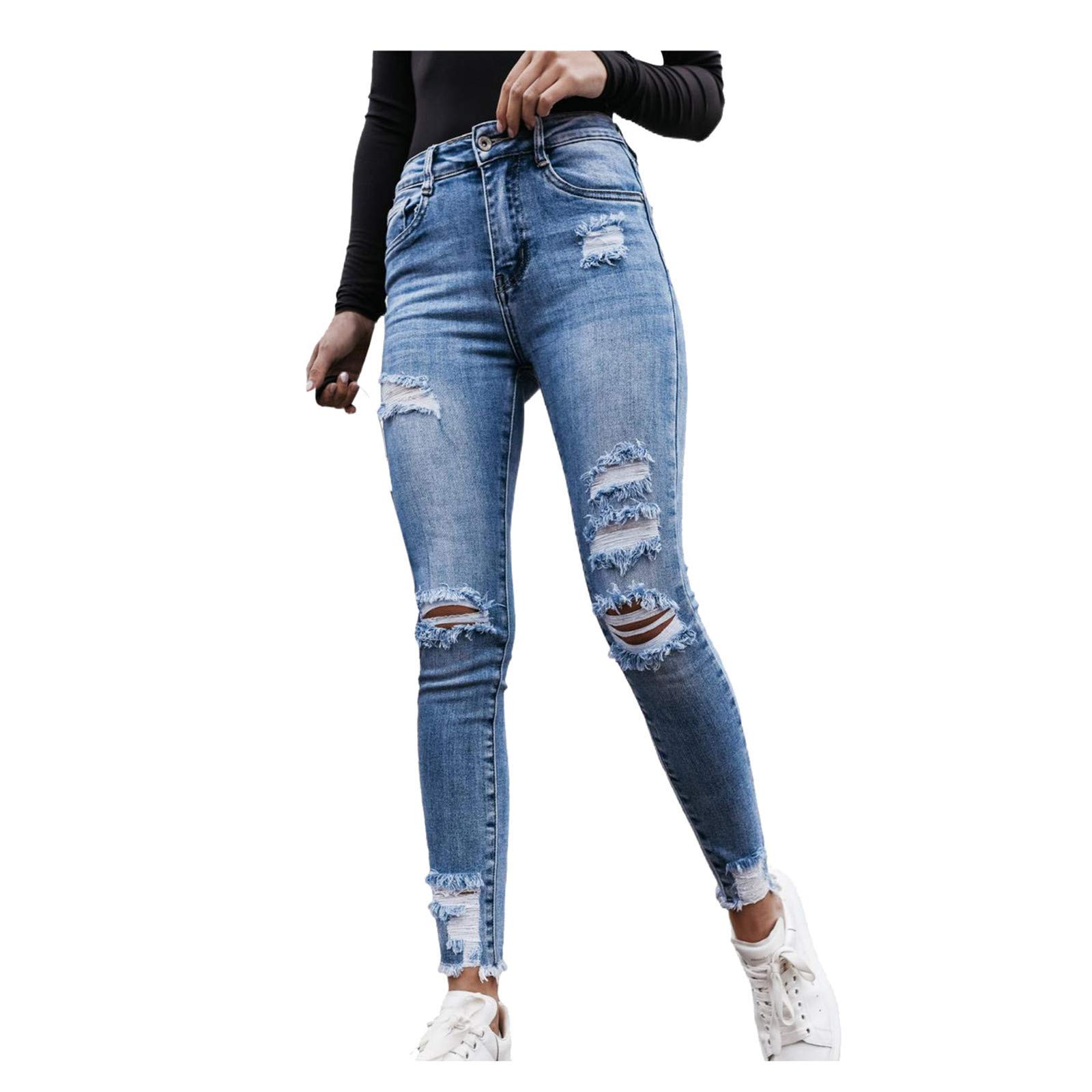 LAWOR Women's Ripped Skinny Jeans High Waist Stretch Denim Pants - Slim Fit Distressed Boyfriend & Mom Jeans for Casual Wear, Street Style & Everyday Outfits