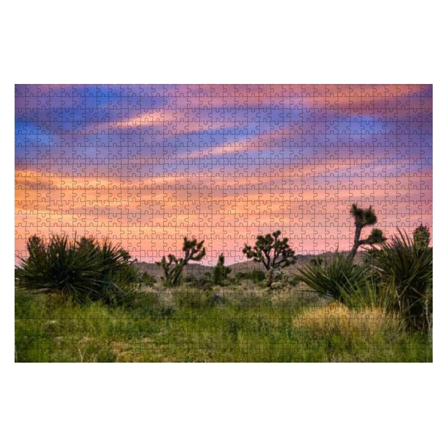 1000-Piece Wooden Jigsaw Puzzle - Blooming Joshua Trees & Yucca Brevifolia Sunset Landscape - Educational Puzzle Game for Adults & Kids - Stress Relief & Family Fun - Perfect for Home Decor, Classroom Learning & Relaxation Therapy