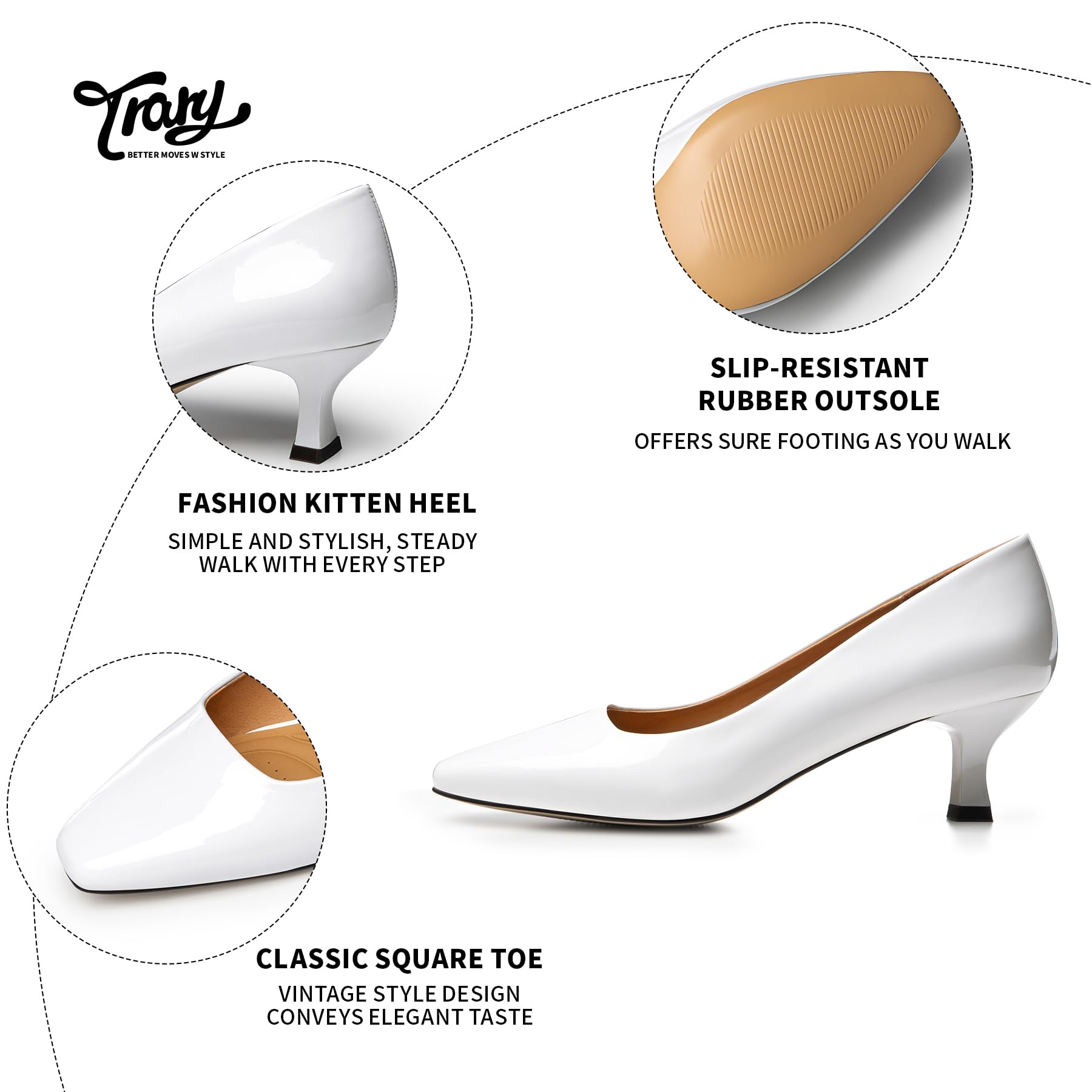 Trary Women's Classic Square Toe Kitten Heel Dress Pumps - Comfortable Low Heel Closed Toe Office Shoes for Women | Perfect for Work, Business Meetings & Formal Occasions