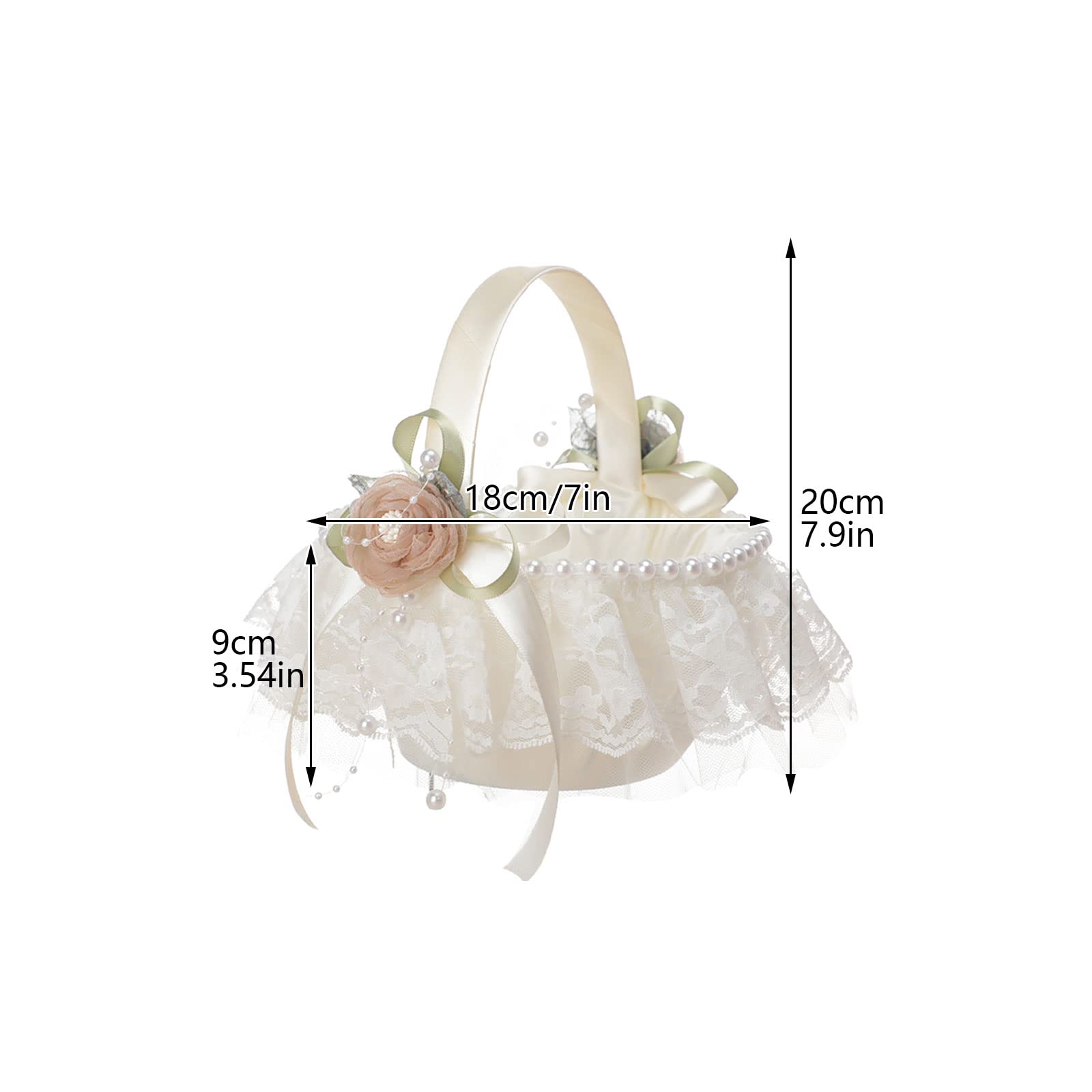 Elegant White Lace Flower Girl Basket with Silk Roses & Pearls - 2 Pack Wedding Ceremony Decor for Bridal Party, Flower Girls, Baby Showers & Special Events