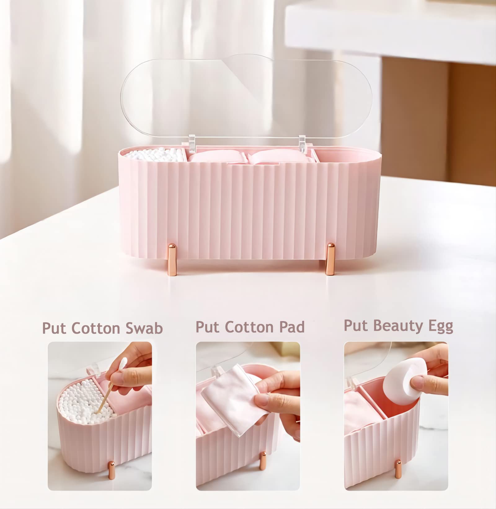 Q-Tip Holder Dispenser & Makeup Organizer with 50 Lip Brushes - Vanity Storage Box for Cotton Swabs, Makeup Sponges & Beauty Tools (Green) - Perfect for Bathroom Countertops, Dressing Tables & Salon Organization