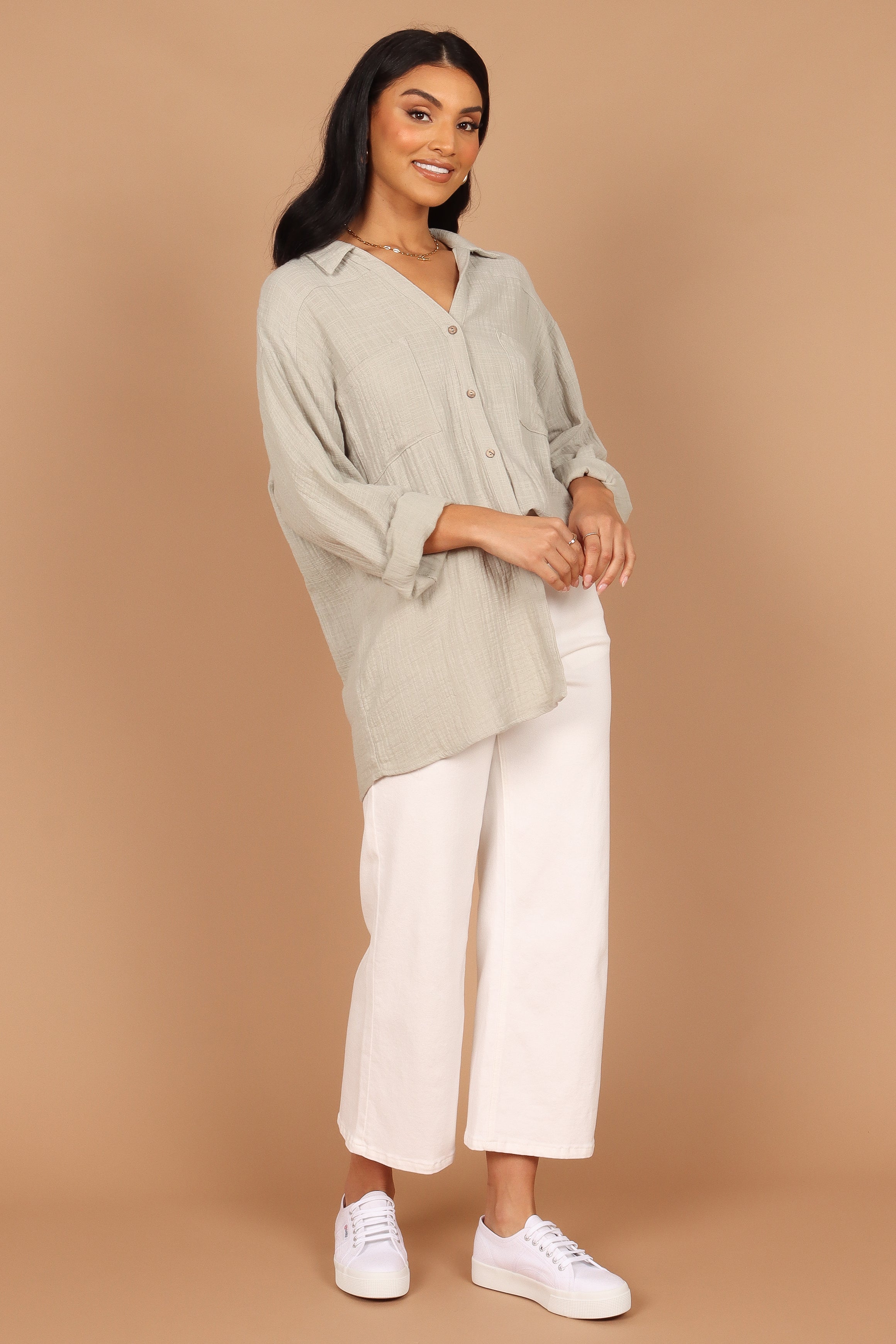 Bobby Button Down Top for Women - Soft Sage Green Casual Shirt - Perfect for Office, Outings & Everyday Wear