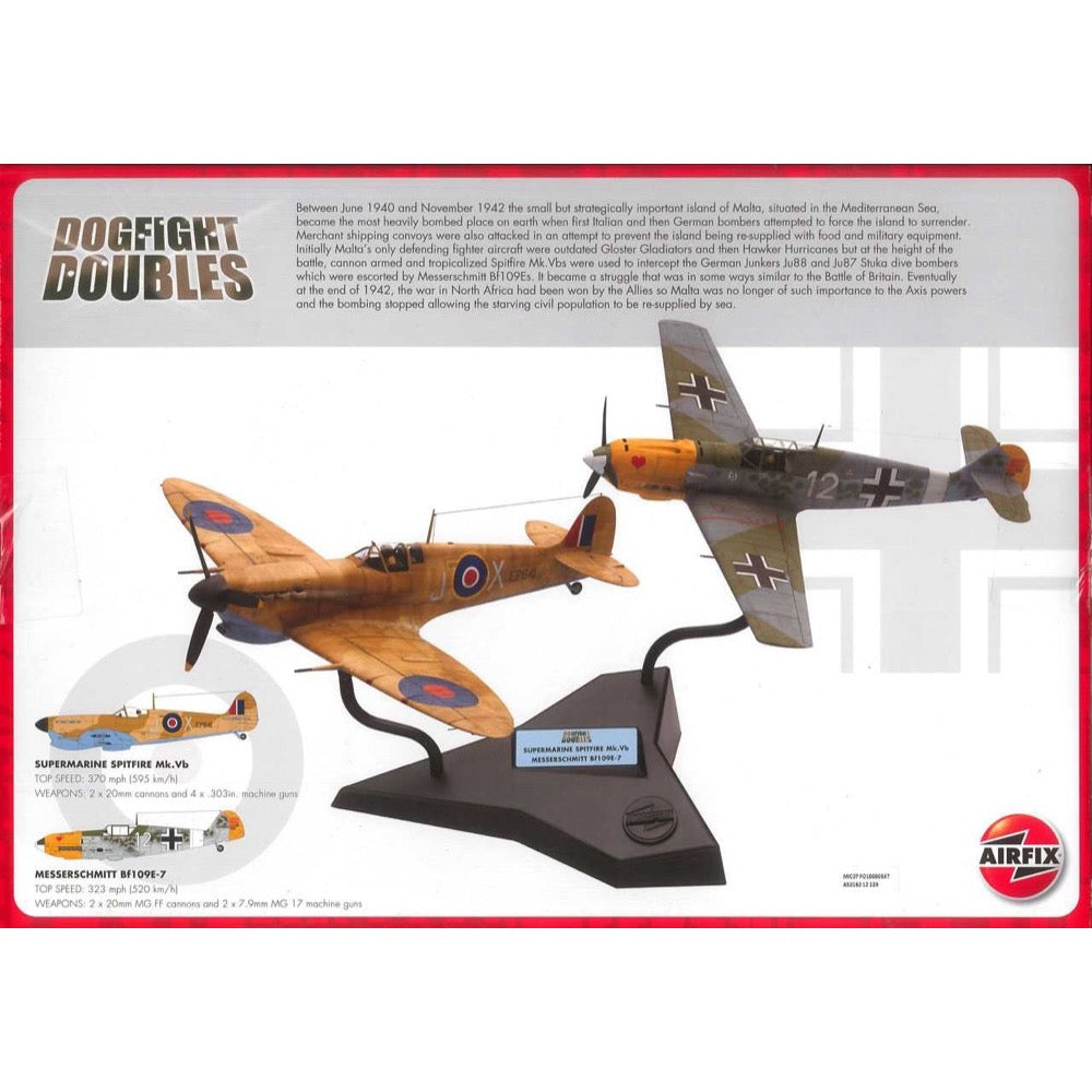 Airfix A50160 1/48 Scale Supermarine Spitfire Mk.Vb & Messerschmitt Bf109e WWII Aircraft Model Kit - Dogfight Double Gift Set for Collectors & History Enthusiasts | Perfect for Display, Diorama Building & Historical Reenactments
