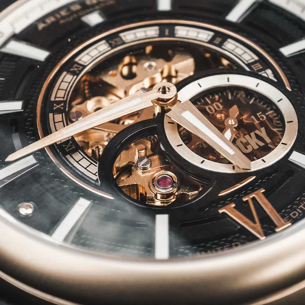 ARIES GOLD Automatic Rocky Limited Edition Men's Watch - Stainless Steel Case, Invincible G 9013 G BK Leather Strap - Perfect for Business, Casual & Special Occasions