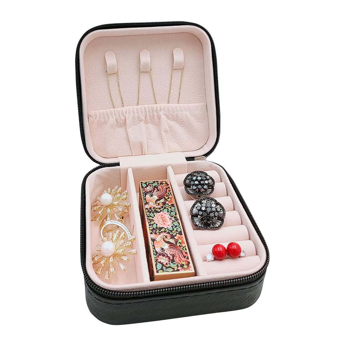 Mini Jewelry Travel Case - Portable Display Storage Box for Rings, Earrings & Necklaces - Compact Organizer for Travel, Gifts & Daily Use (Black)