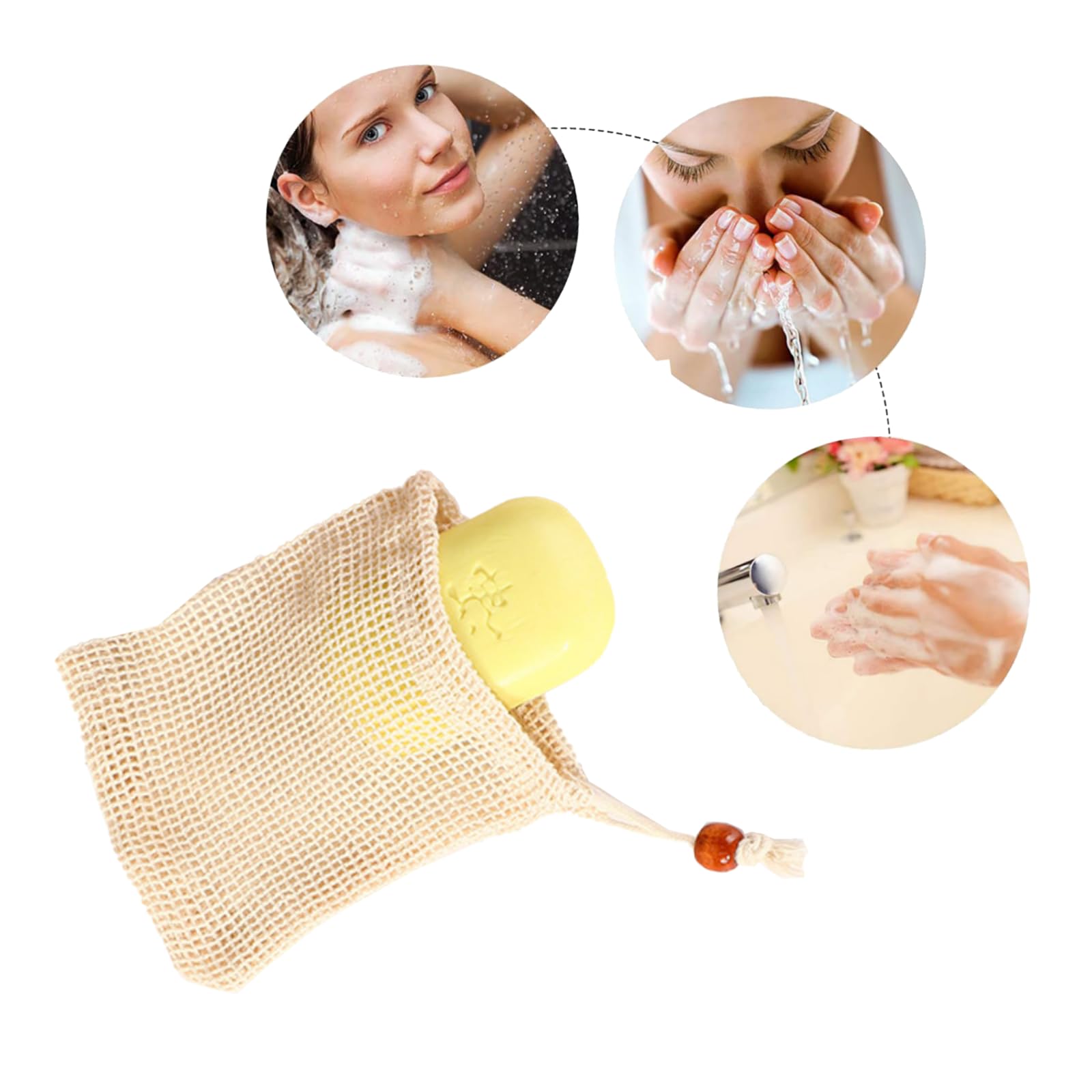 20 Pack Natural Cotton Linen Soap Saver Bags - Eco-Friendly Mesh Soap Holder for Exfoliating, Foaming & Drying | Plastic-Free Shower Accessories with Coffee Colored Beads | Perfect for Travel, Gym & Sustainable Bathroom Routine