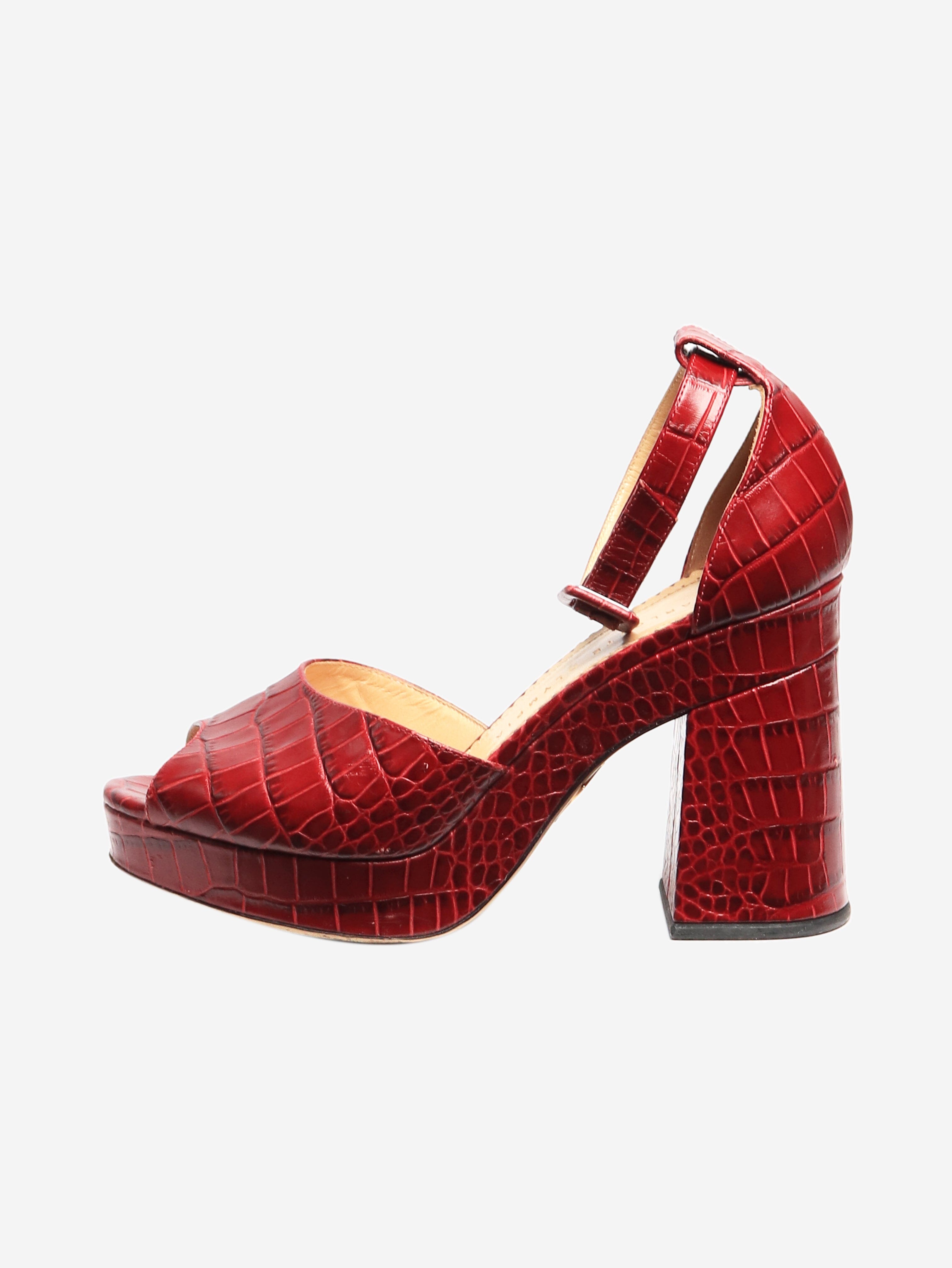Cherry Red Croc Embossed Platform Heels Women's Size EU 38 (US 8) - Stylish High Heels for Parties, Weddings & Night Out