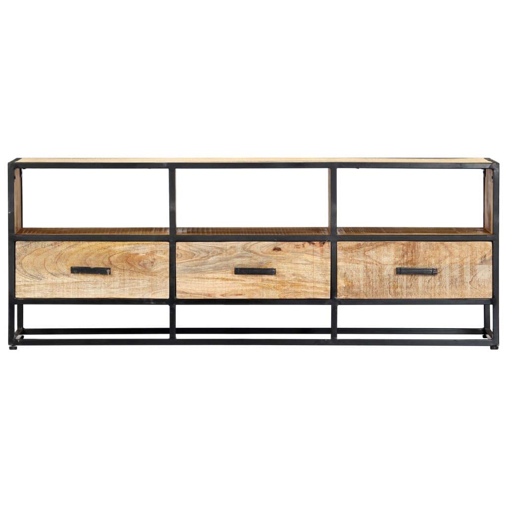 Rustic Industrial TV Stand with 3 Drawers & 3 Shelves - 47.2 Inch Solid Mango Wood Entertainment Center for 50 Inch Flat Screen TV - Living Room Storage Cabinet with Cabinet Door for Home Theater Setup & Media Organization