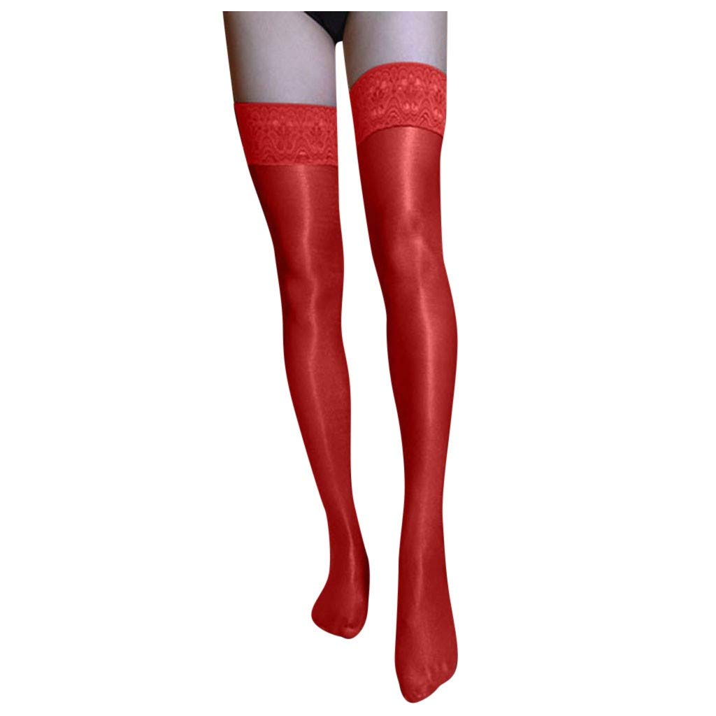 Sexy 70D Oil Glossy Stockings for Women - Shiny Lace Top Thigh Highs with Non-Slip Design & Shape Control - Perfect for Date Night, Cosplay, and Special Occasions