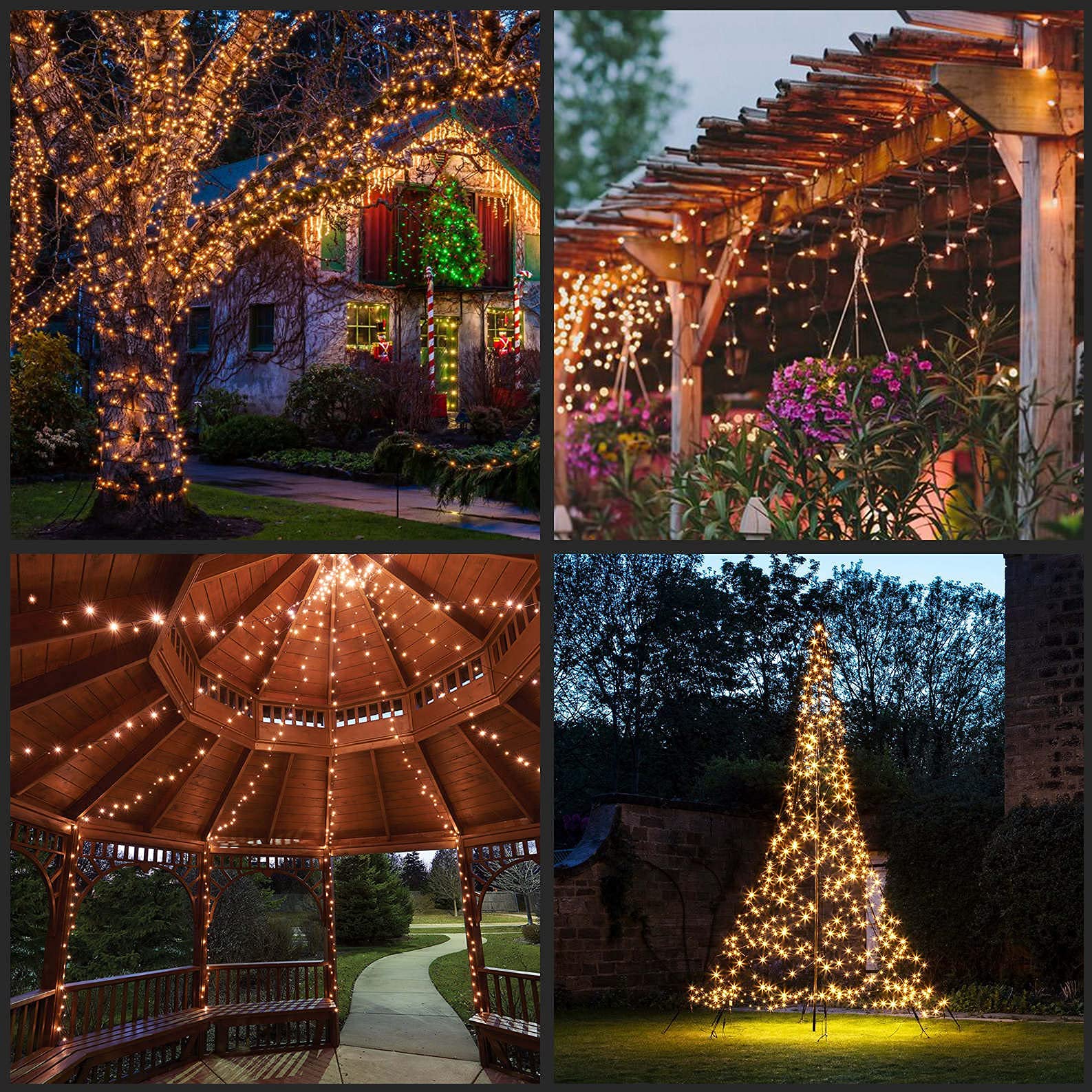 200 Warm White LED Christmas Lights - 66ft Brown Wire UL Certified Commercial Grade Holiday String Lights for Indoor & Outdoor Decor, Trees, Roofs, and Party Events