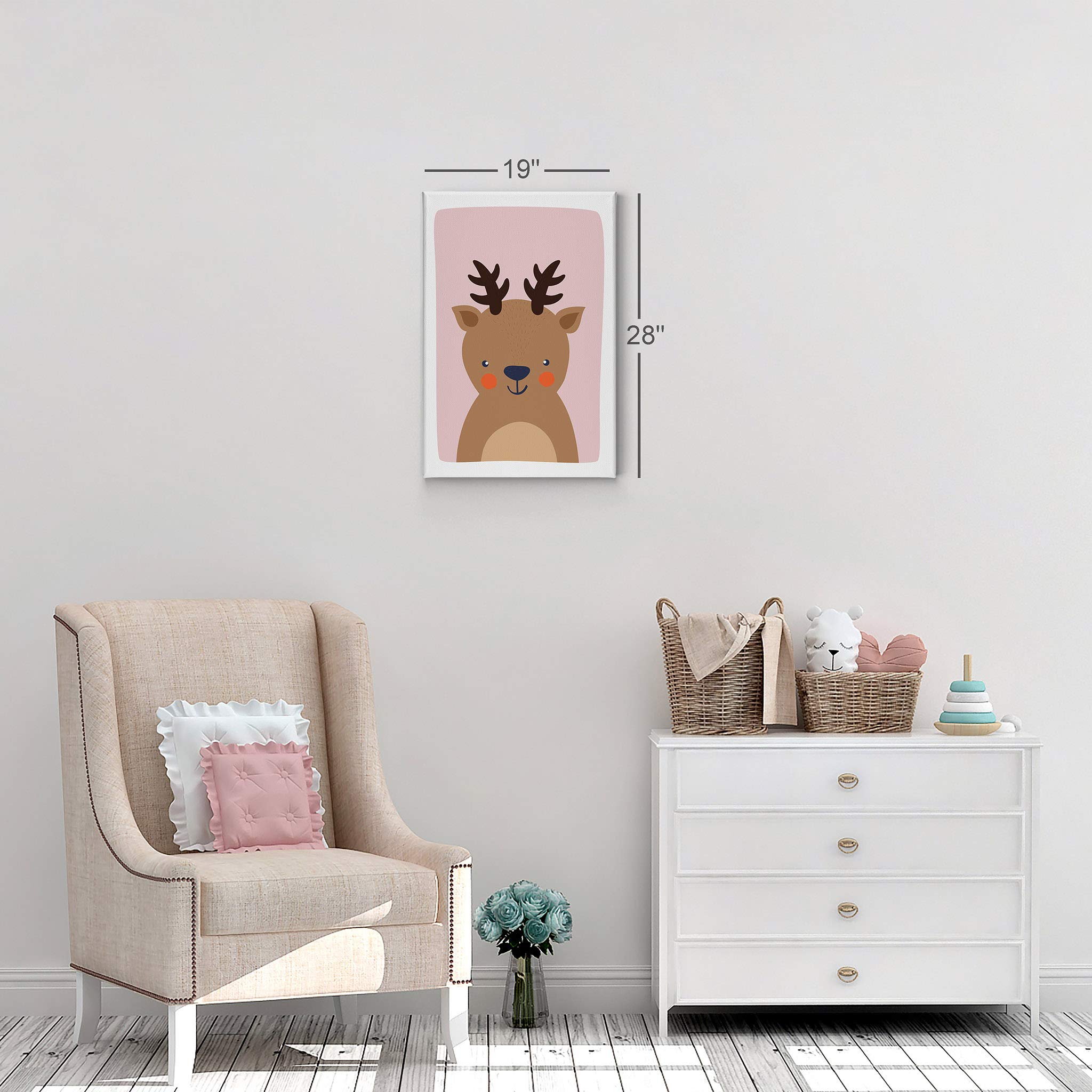 Cute Deer Pink Background Canvas Print - Kids Room Decor, Nursery Wall Art, Baby Room Decor - Ready to Hang 17x11 - Made in USA | Perfect for Children's Bedrooms, Playrooms & Gender-Neutral Nursery Themes