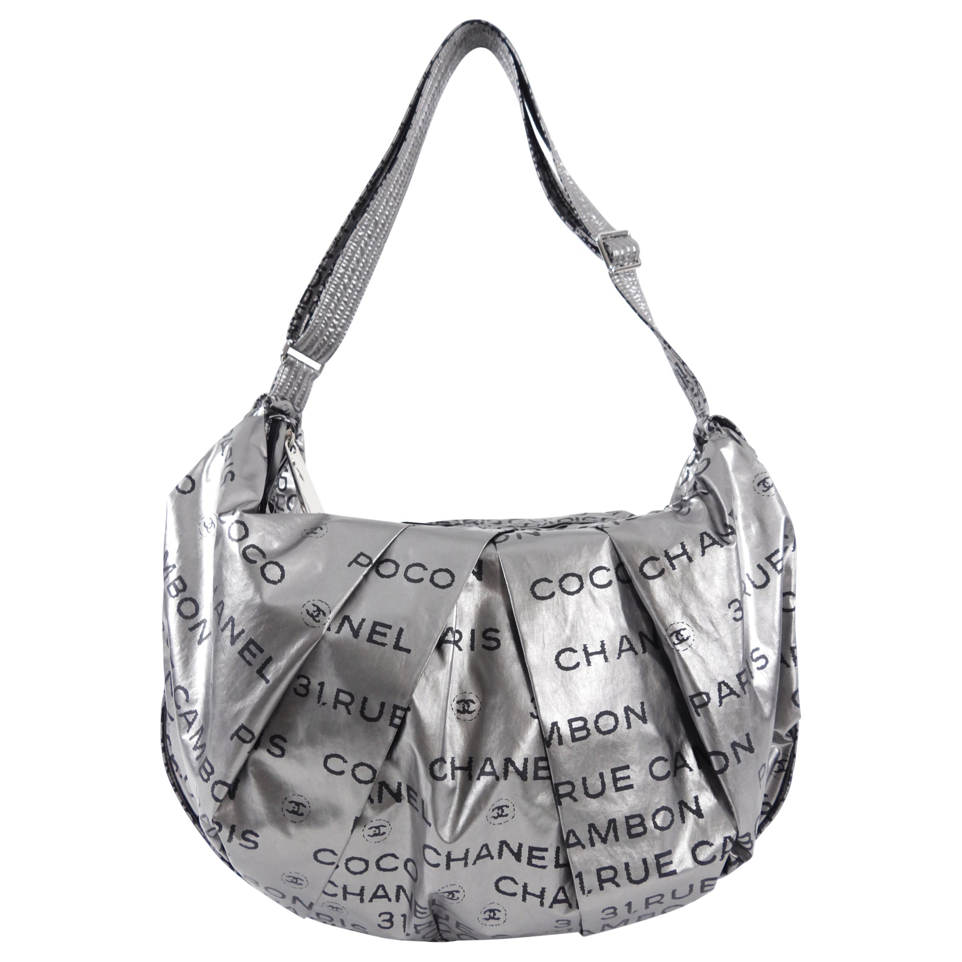 Chanel Silver Unlimited Nylon Hobo Shoulder Bag for Women - Luxury Designer Handbag for Everyday Use, Travel & Shopping