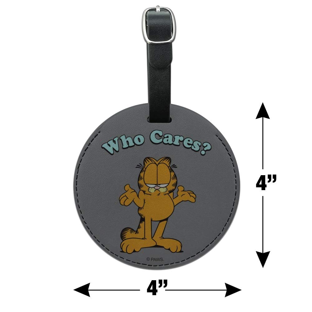 Garfield Who Cares? Round Leather Luggage Tag - Durable Suitcase ID Tag for Carry-On Bags - Perfect for Travel Identification & Suitcase Personalization
