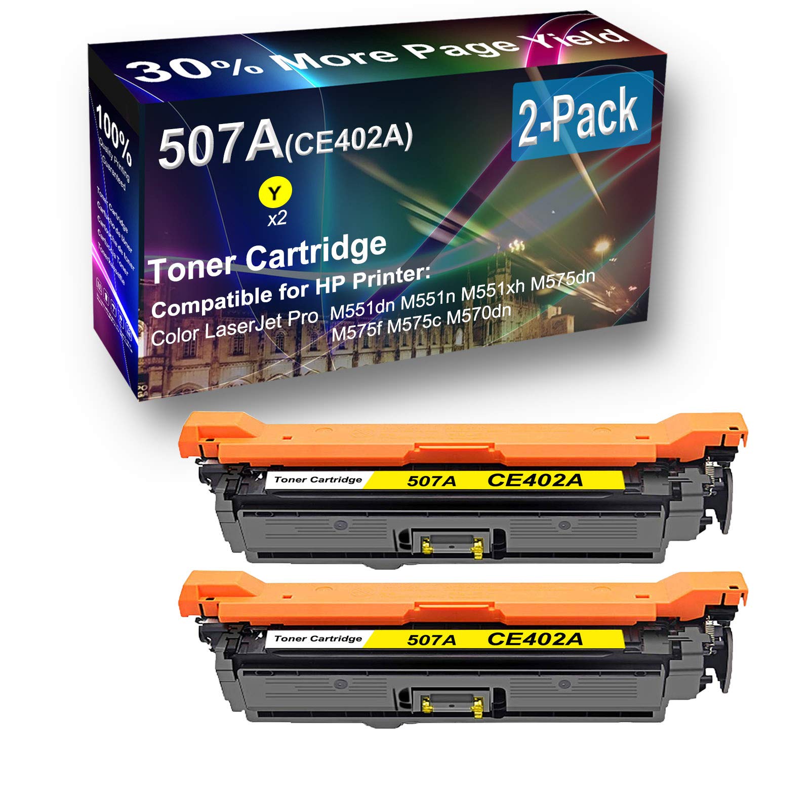 2-Pack High Yield Replacement Toner Cartridge for HP M575dn/M575f (CE402X/507X/507A) - Yellow - Compatible & Reliable Printing Solution for Office & Home Use