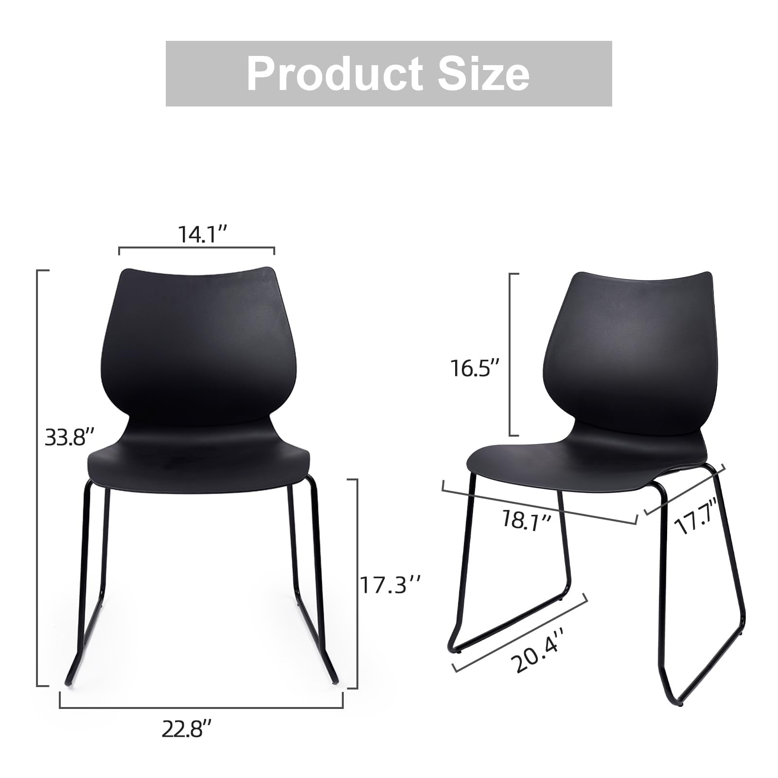 Stackable Conference Chairs with Back - Set of 4 Black Metal Leg Office Chairs for Waiting Rooms, Church, Training & Meetings - Durable Stacking Chairs for Events, Classrooms & Banquets
