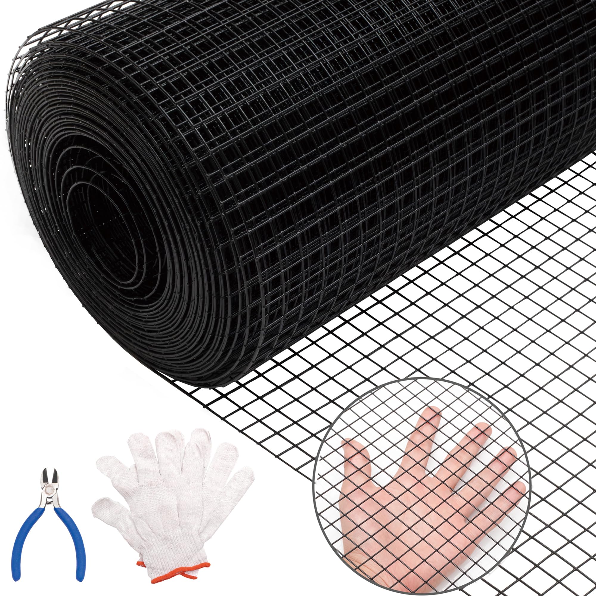 19 Gauge Black Powder Coated Galvanized Welded Wire Mesh Roll - 1/2 Inch Holes, 48 Inch Height x 50 Feet Length - Heavy Duty Metal Fencing for Chicken Coops, Garden Protection, Poultry Cages & DIY Home Improvement Projects - Perfect for Backyard Security, Animal Enclosures and Landscape Design