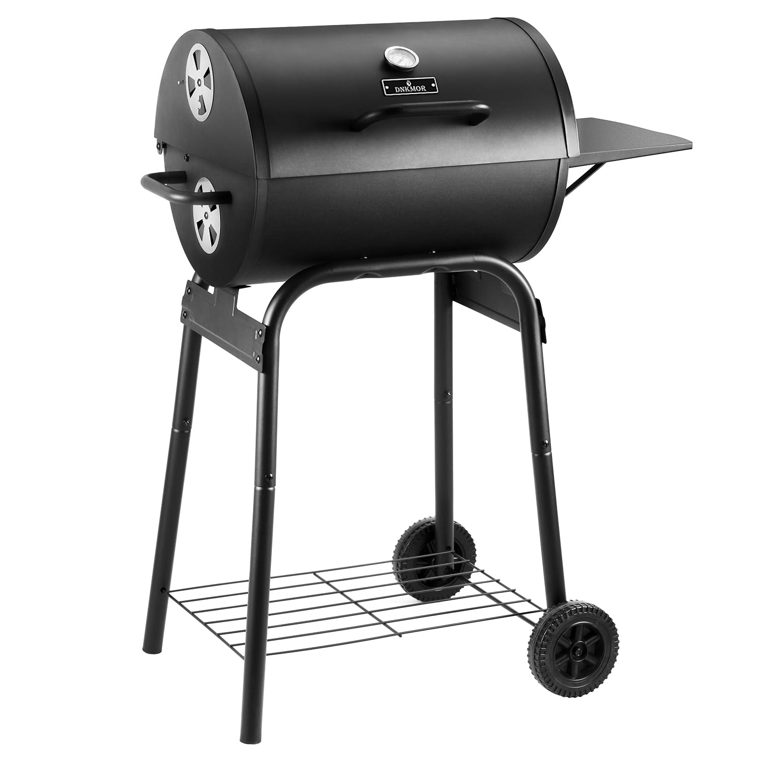 Premium Black Charcoal Grill for Outdoor BBQ - 500 Sq.In Cooking Grid with Side Table | Perfect for Backyard, Camping, Picnics, Patio Parties & Tailgating | Durable Barrel Design by DNKMOR
