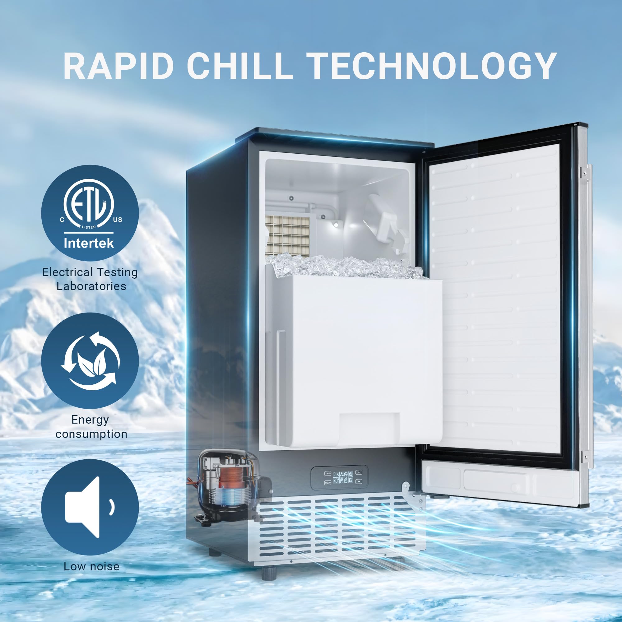 Stainless Steel Commercial Under Counter Ice Maker Machine - 80Lbs/Day Capacity, 24Lbs Storage, Auto-Cleaning, 24H Timer - Freestanding Ice Maker for Home, Office, Restaurant & Bar Use