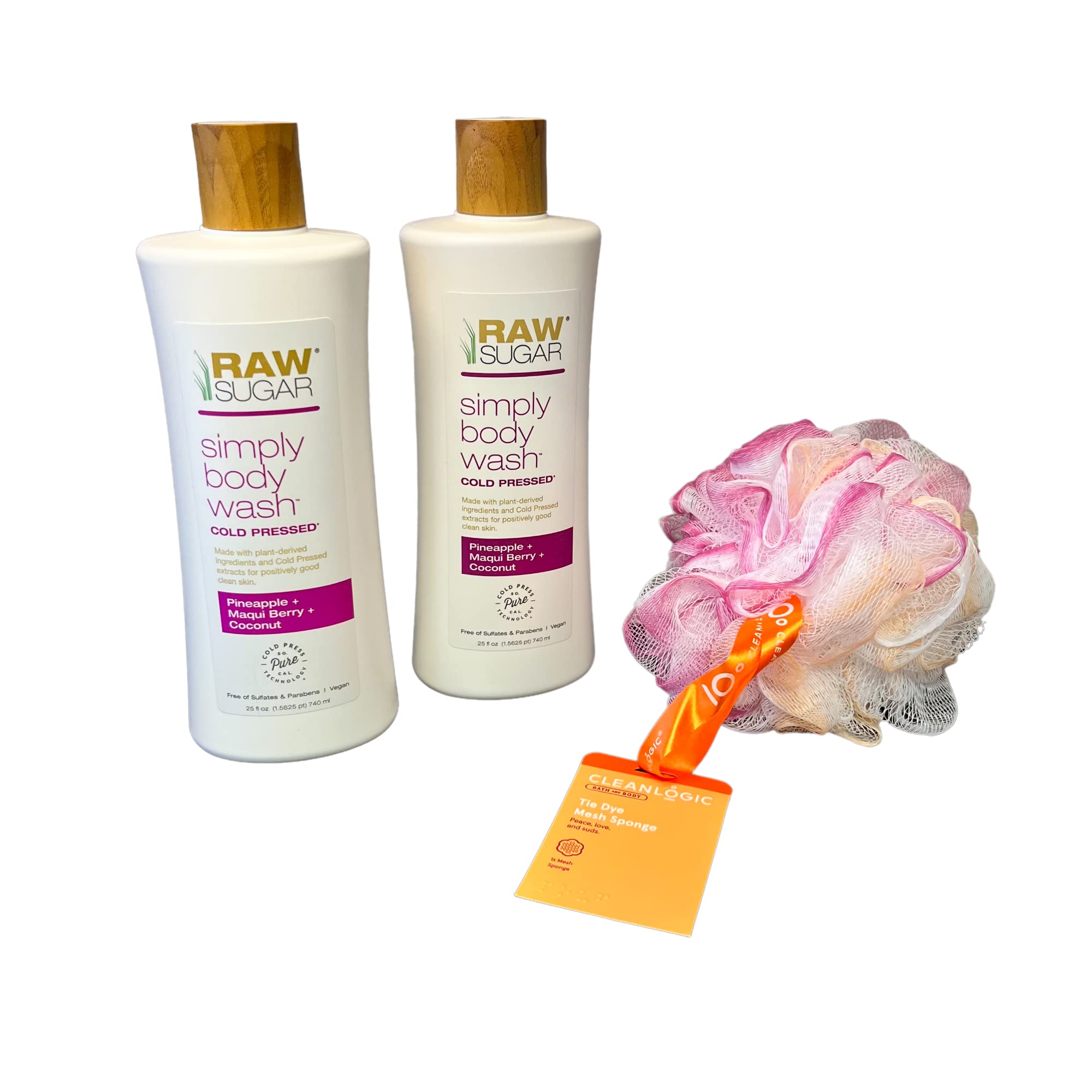 Organic Raw Sugar Body Wash Bundle - Pineapple, Maqui Berry & Coconut Scent | Natural Exfoliating & Moisturizing Shower Gel | Perfect for Dry Skin Care & Spa Day at Home