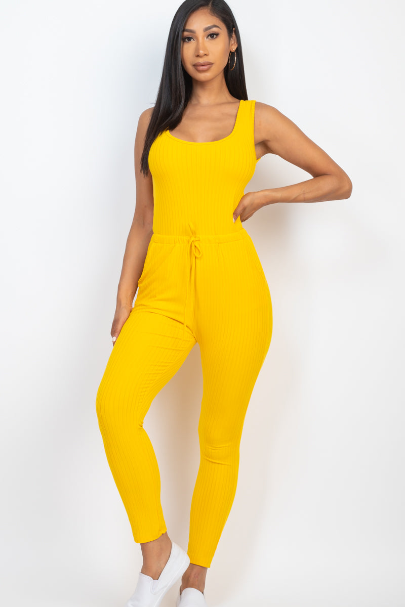 Stylish Ribbed Sleeveless Drawstring Jumpsuit | CAPELLA Women's Fashion Romper | Perfect for Summer Outfits, Beach Vacations & Casual Wear