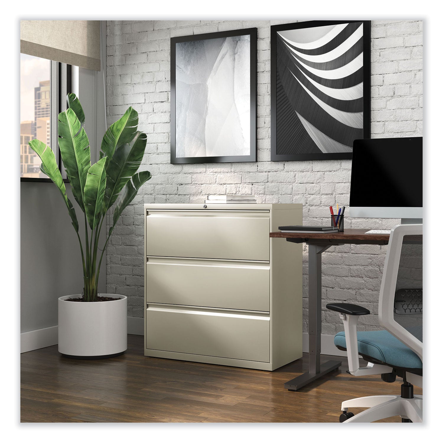 Alera® 3-Drawer Lateral File Cabinet - Legal/Letter/A4/A5 Size - Putty Finish - 36