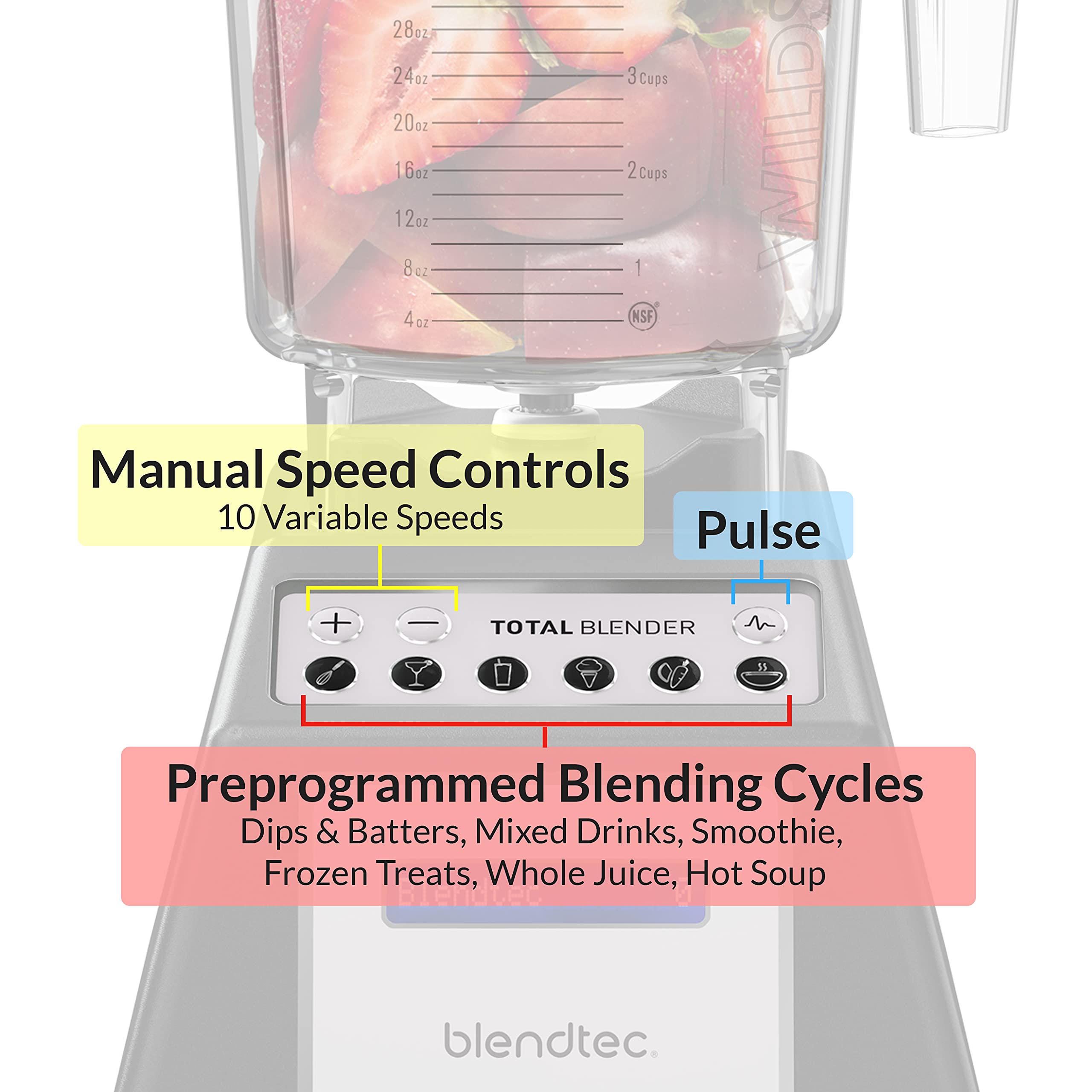Blendtec Total Classic Original Blender with WildSide+ Jar (90 oz) & Blendtec GO Travel Bottle (34 oz) Bundle - Professional-Grade 1560W Motor, 6 Pre-Programmed Cycles, 10 Speed Settings - Perfect for Smoothies, Soups & Meal Prep - Black