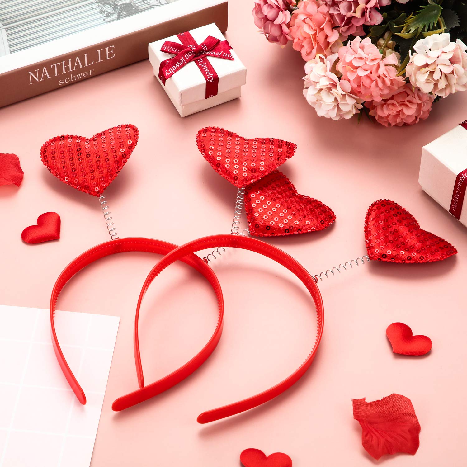 8 Pack Red Heart Sequin Headbands - Valentine's Day Hair Accessories with Love-Shaped Boppers for Women & Girls | Perfect for Valentine's Parties, Date Nights & Festive Celebrations