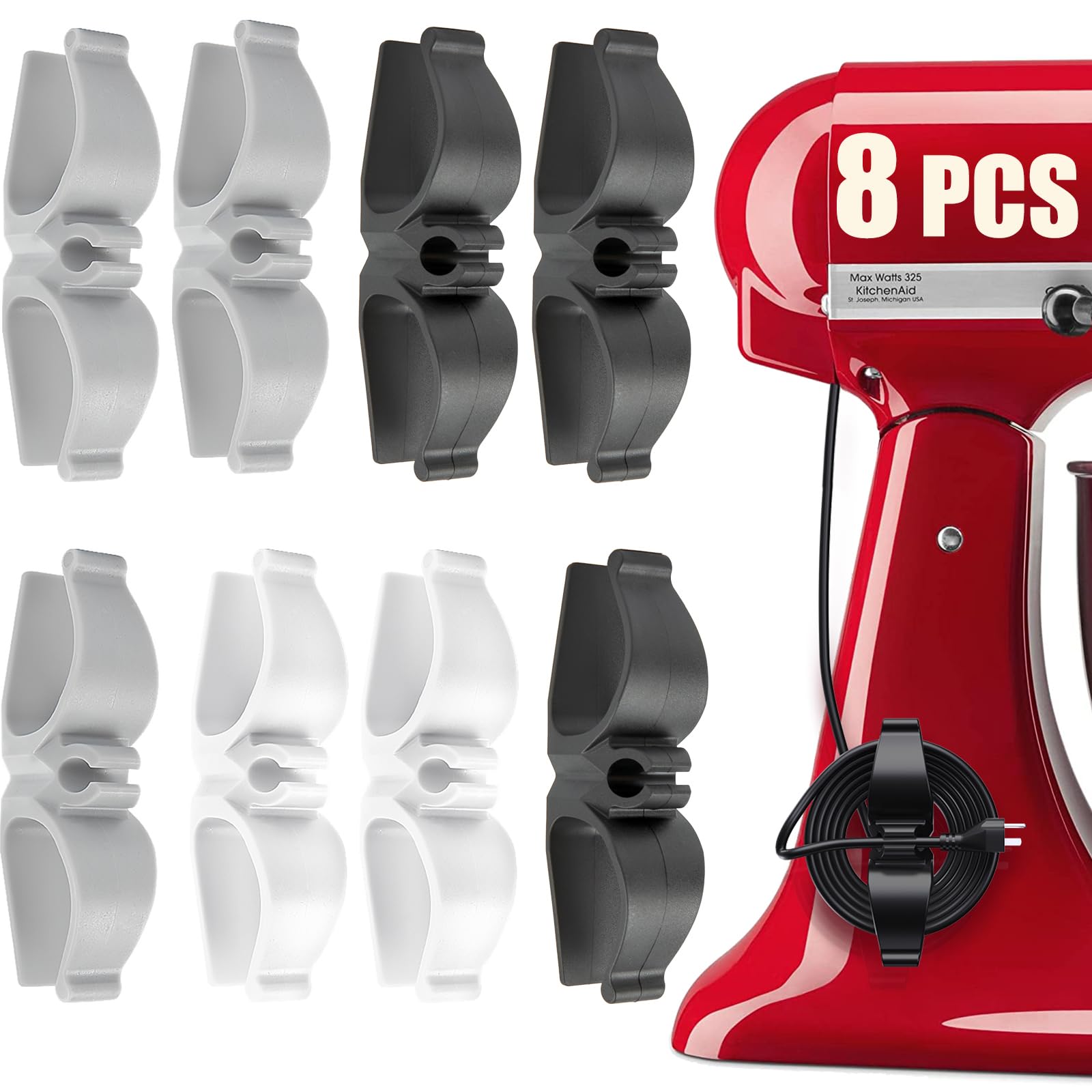 8 Pack Upgraded Cord Organizer for Kitchen Appliances - Stick On Wire Wrapper for Mixers, Coffee Maker, Pressure Cooker | Keep Cords Tidy & Safe in Home or Office