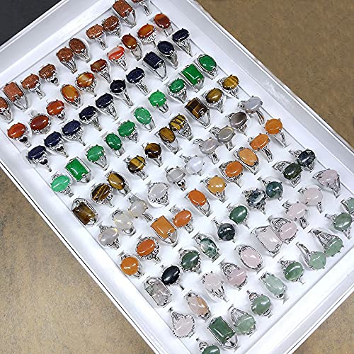 Wholesale Bulk 100pcs Mixed Natural Stone Rings for Women & Men - Wedding, Party, Gift, Fashion Jewelry Accessories