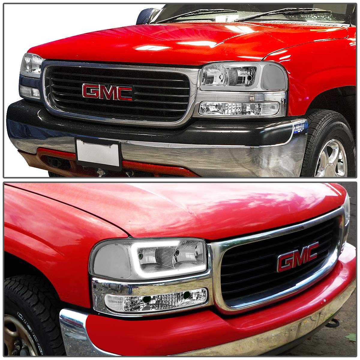 DNA MOTORING LED DRL Front Bumper Headlight Replacement for 99-06 GMC Sierra - Bright Daytime Running Lights for Enhanced Visibility & Style - Perfect for Off-Roading, Night Driving & Custom Truck Upgrades