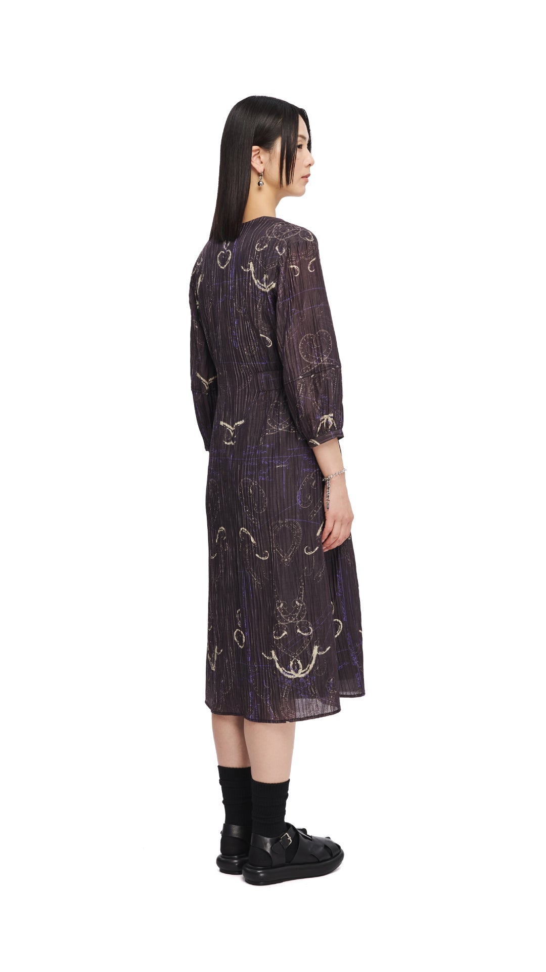 French Curve Ruler Print Puff Sleeves Dress - Elegant Floral Pattern Summer Dress for Women, Perfect for Parties, Dates & Office Wear
