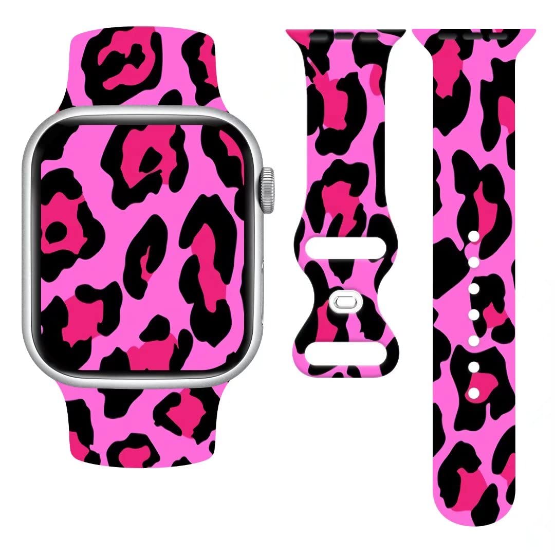 Leopard Print Apple Watch Band 38mm 40mm 41mm - Soft Silicone Replacement Strap Compatible with Series 7/6/5/4/3/2/1/SE - Adjustable Wristband for Women & Men - Perfect for Workouts, Office Wear and Casual Fashion