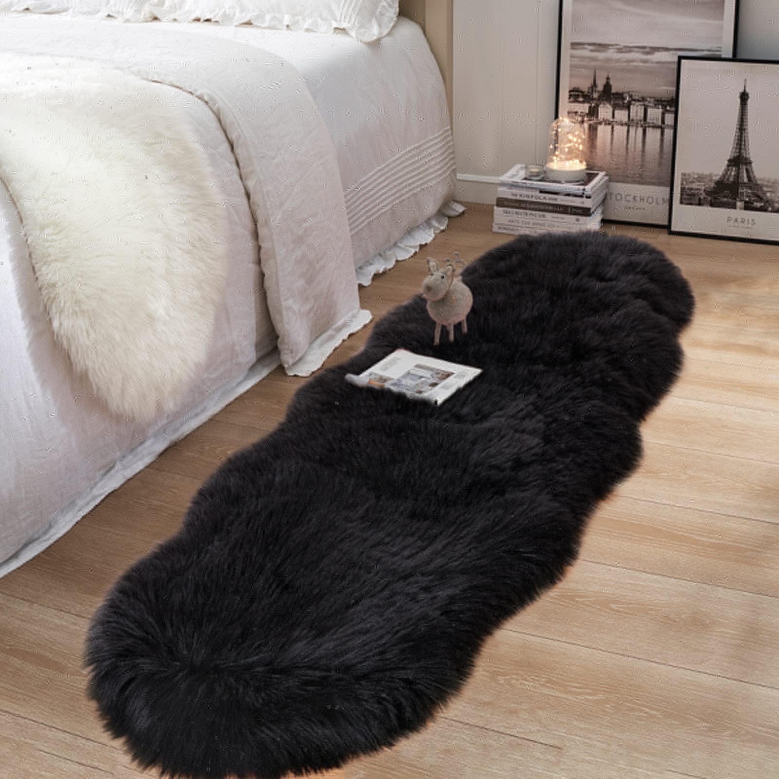 Soft Faux Fur Rug 2x6ft - Fluffy Shaggy Area Rug for Bedroom, Nursery, Living Room | Plush Sheepskin Runner for Sofa, Couch & Floor Decor | Black Fuzzy Carpet for Cozy Home & Bedside (Perfect for Winter Warmth & Pet-Friendly Spaces)