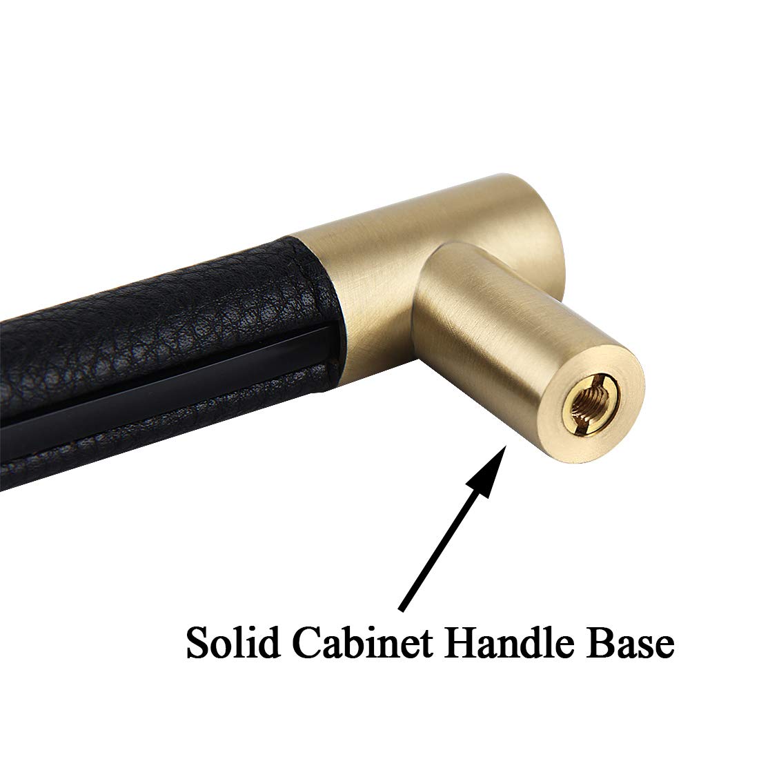 Brushed Satin Gold/Brass Cabinet Handles with Black Leather - 10 Pack (4