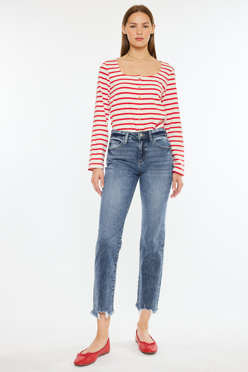 Kathrine Essentials High Rise Slim Straight Leg Jeans for Women - Stretchy Denim Pants with Comfort Fit - Perfect for Casual Wear, Office & Everyday Outfits