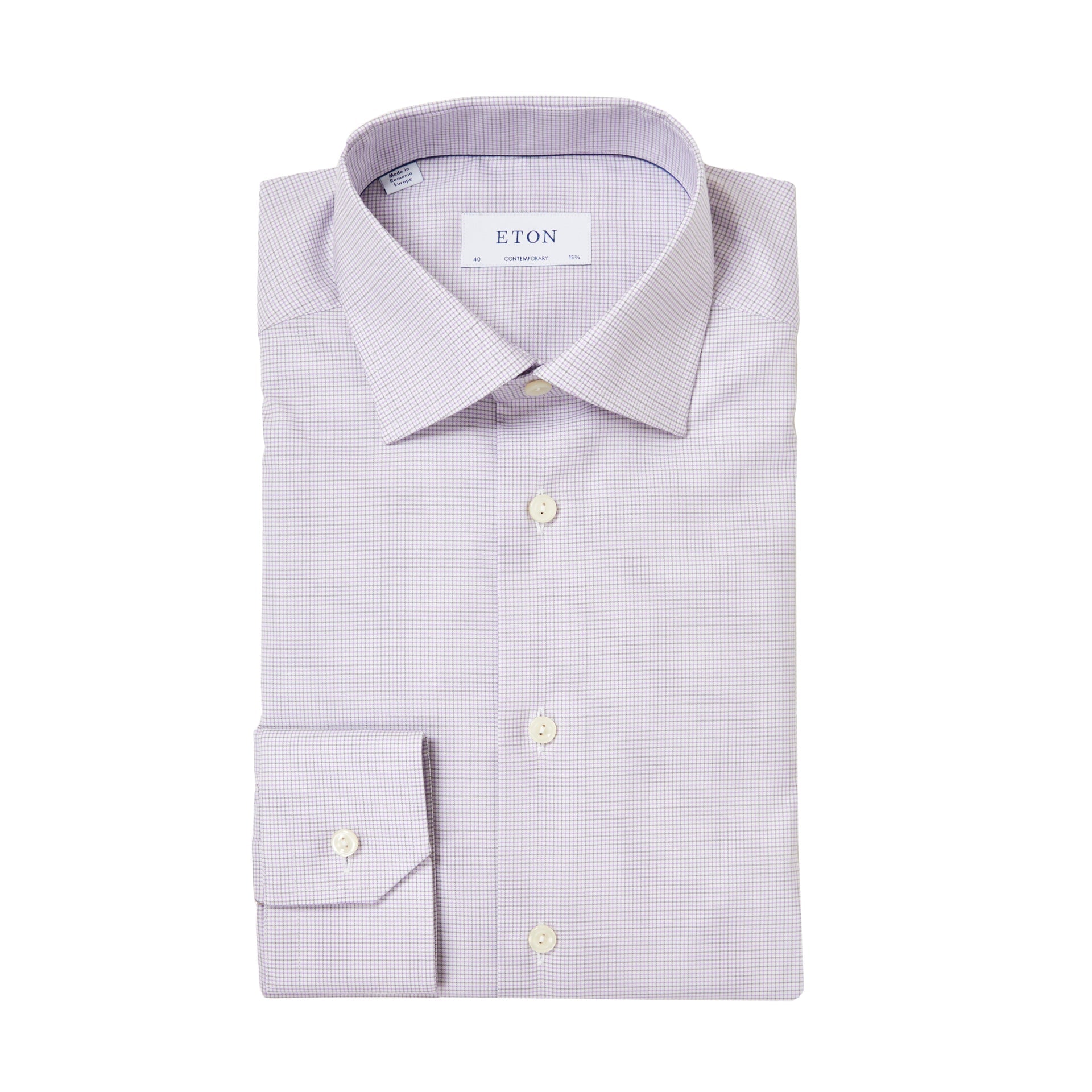 ETON Men's Micro Checked Blended Cotton Casual Shirt in Mid Purple | Comfortable Button Down Shirt for Office, Business & Smart Casual Outfits