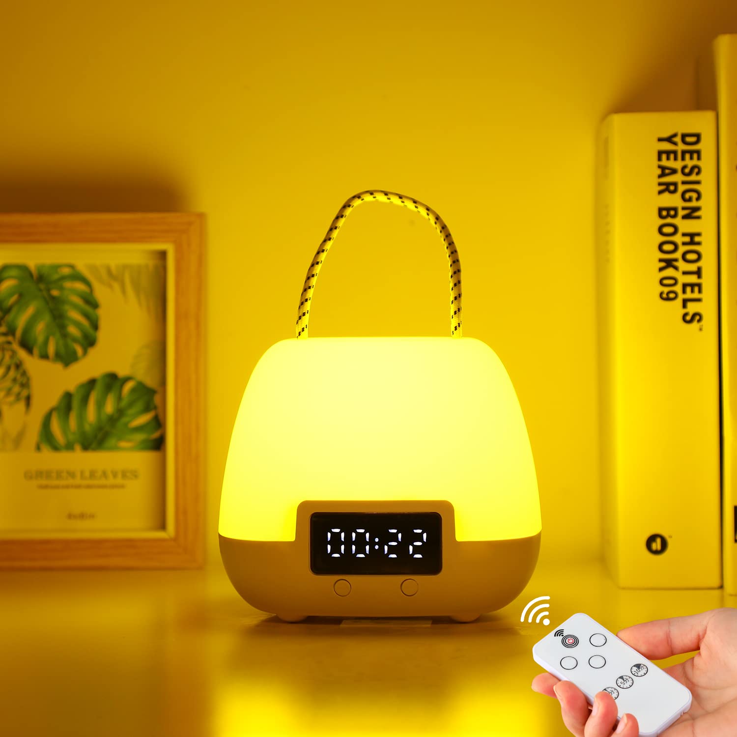 FUGBRO Rechargeable Portable Dimmable Night Light with Clock - Smart Nursery Lamp for Kids, Remote Control, Timer, 3 Color Adjustable - Perfect for Baby Bedroom, Toddler Sleep Aid & Bedside Reading