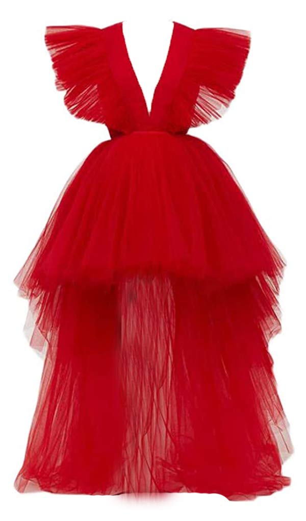 Elegant Plus Size High Low Tulle Prom Dress with Puffy Ruffles - Formal Cocktail Party & Ball Gown for Women - Perfect for Homecoming, Prom Night, and Special Occasions