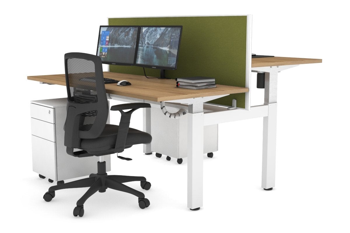 Adjustable Height 2-Person H Bench Workstation - White Frame [1400L x 700W] - Perfect for Office, Home Office, and Collaborative Workspaces
