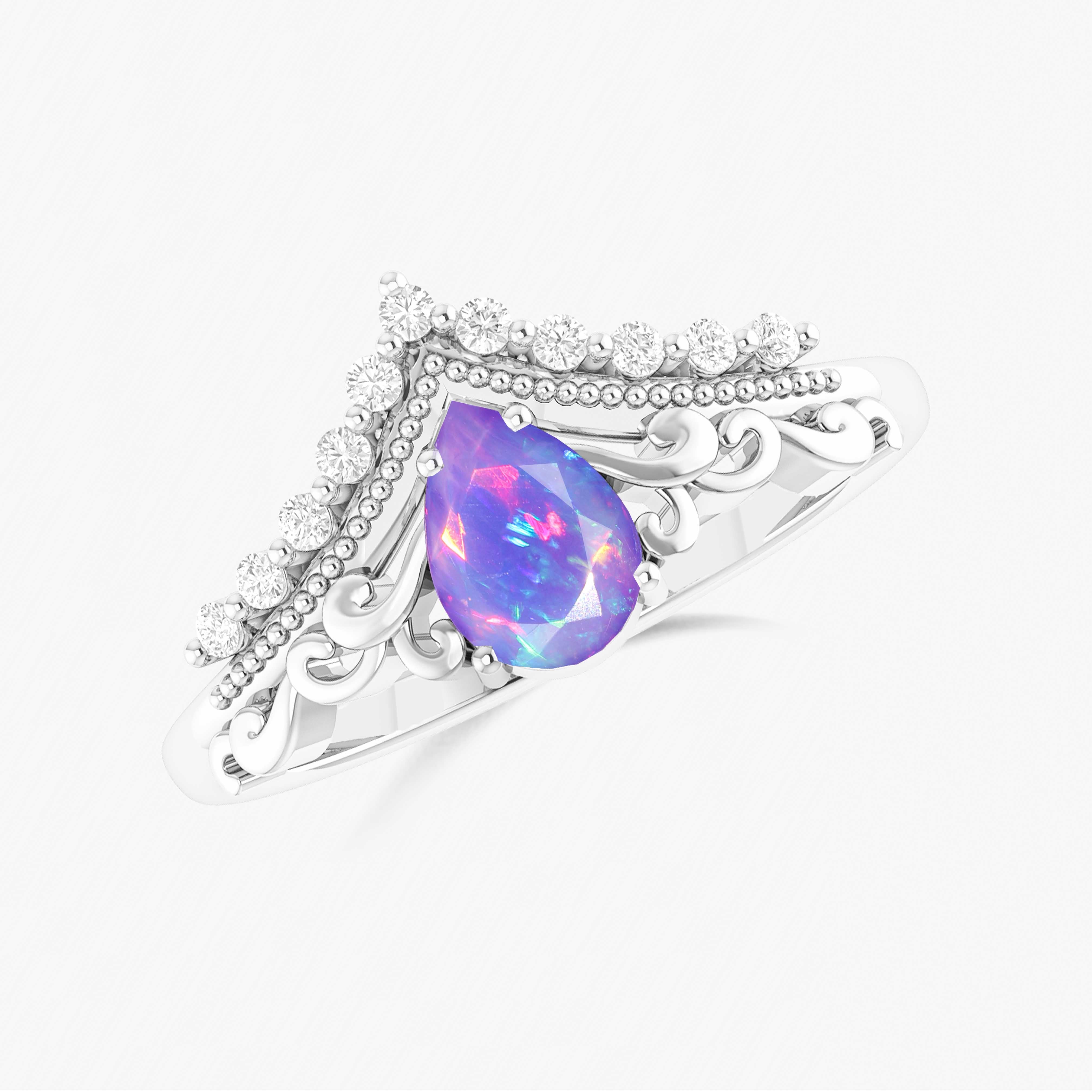 Ethiopian Opal Lavender Gemstone Crown Ring for Women – Elegant Handmade Jewelry for Weddings, Parties & Special Occasions