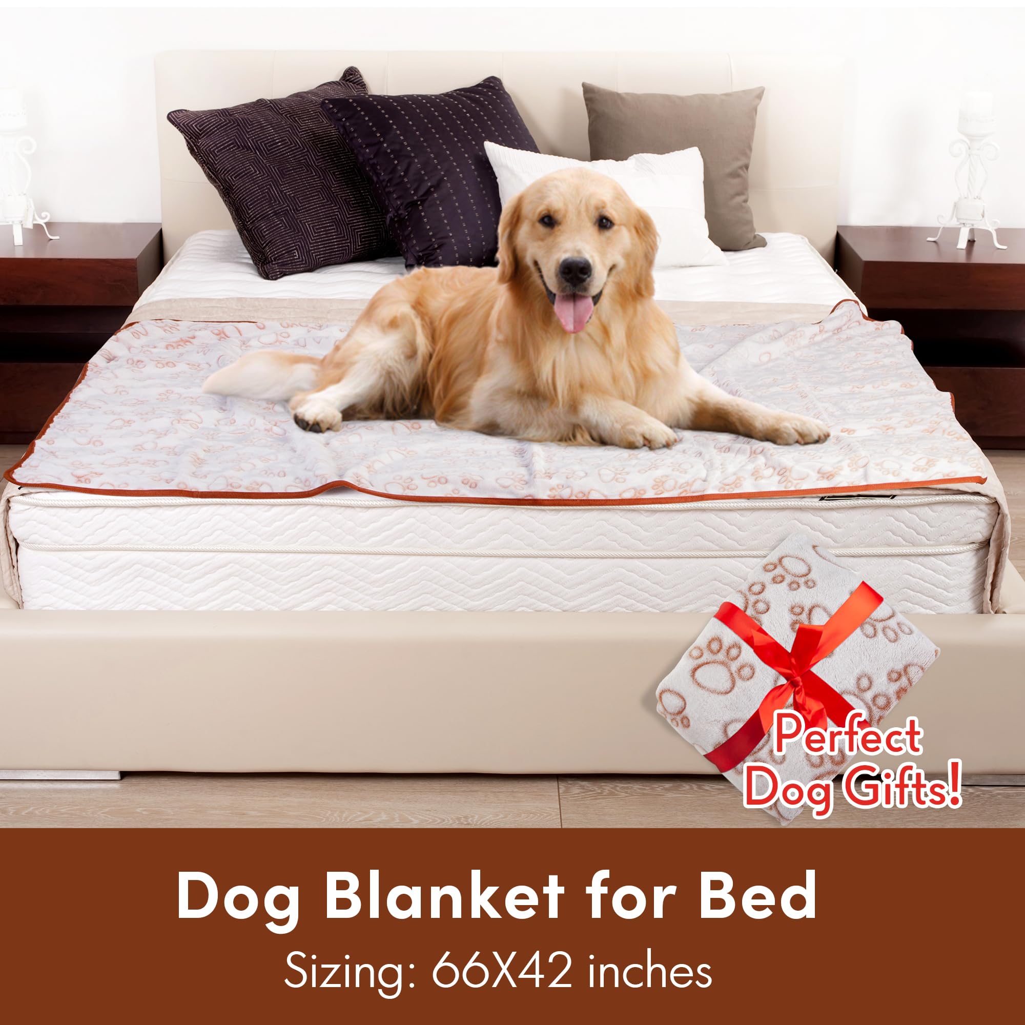 Premium Soft Flannel Dog Blanket with Cute Brown Paw Print - 43 x 66 Inches - Cozy Pet Blanket for Dogs & Cats - Perfect for Beds, Couches & Travel Use