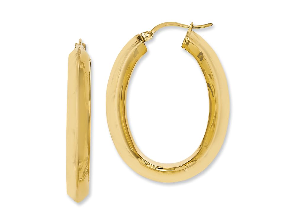 Stainless Steel Chisel Knife Edge Hollow Oval Hoop Earrings - Yellow IP-Plated Fashion Jewelry for Women, Perfect for Parties, Weddings & Everyday Wear