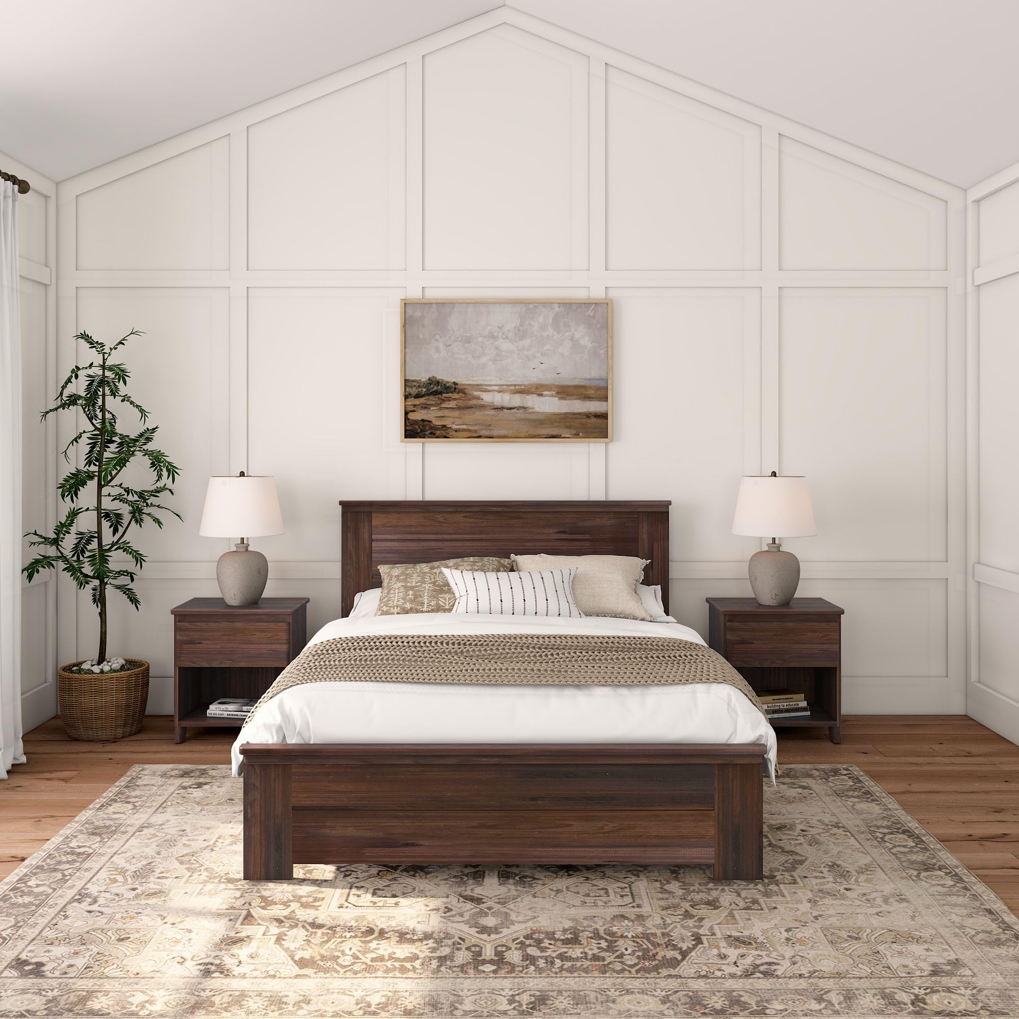 Plank & Beam Rustic Wood Queen Bed Frame - Solid Barnwood Brown Platform Bed with Headboard | Perfect for Farmhouse, Industrial & Vintage Style Bedrooms