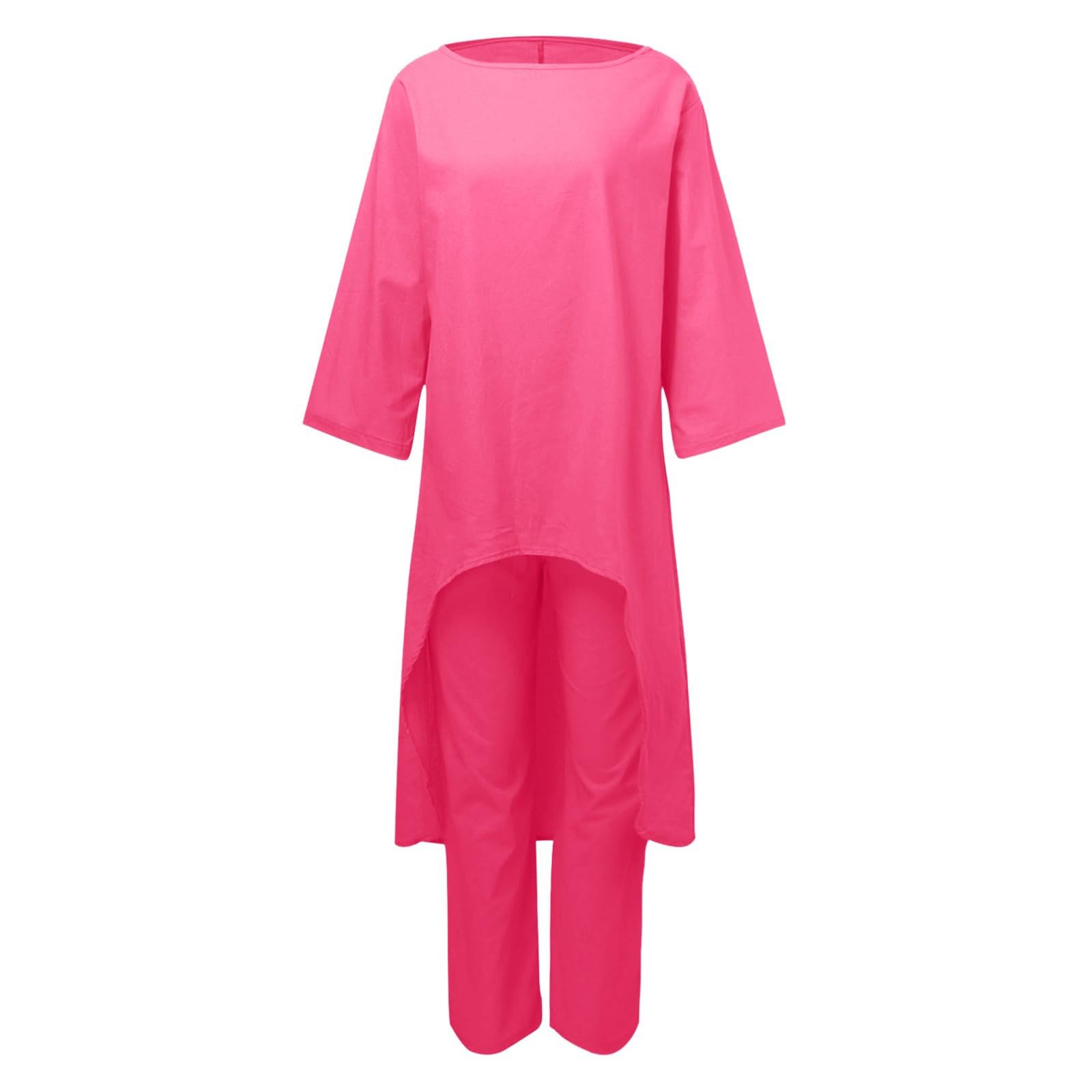 **Women's 2-Piece Cotton Linen Legging Set - Crew Neck Long Shirt Dress & Lounge Pants Outfit - Solid Casual Pants Suits for Fall | Perfect for Work, Travel & Relaxation**