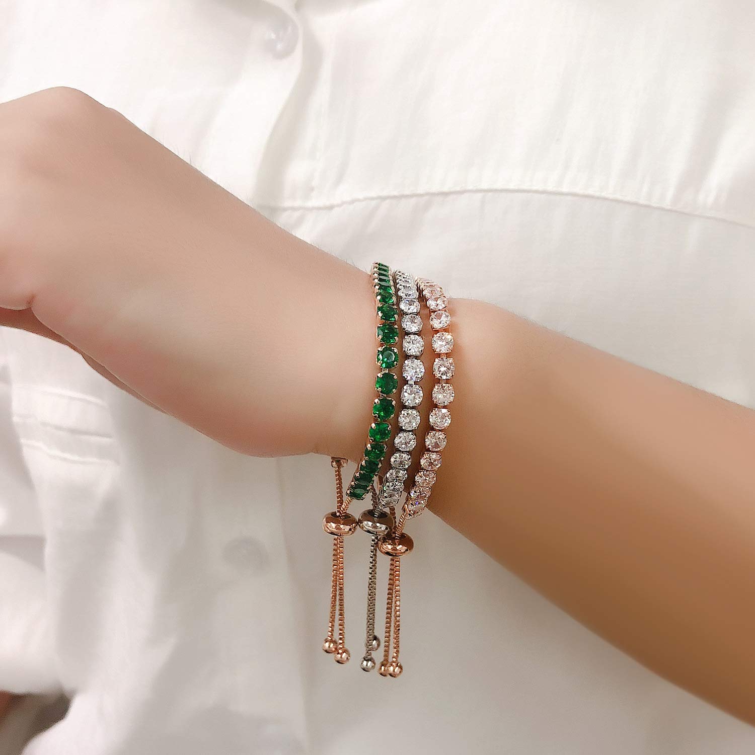 Elegant Cubic Zirconia Tennis Bracelet for Women - Adjustable Birthstone Rhinestone Slider Chain Bracelet, Dainty Fashion Jewelry Gift for Girls, Teens & Women | Perfect for Birthday, Anniversary & Special Occasions