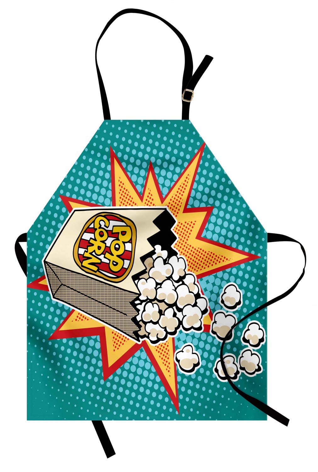Ambesonne Retro Popcorn Movie Theater Apron - Unisex Adjustable Kitchen Bib for Cooking, Baking & Gardening - Vintage Cinema Snacks Design with Halftone Background - Perfect for Home Chefs, BBQ Parties & Movie Nights