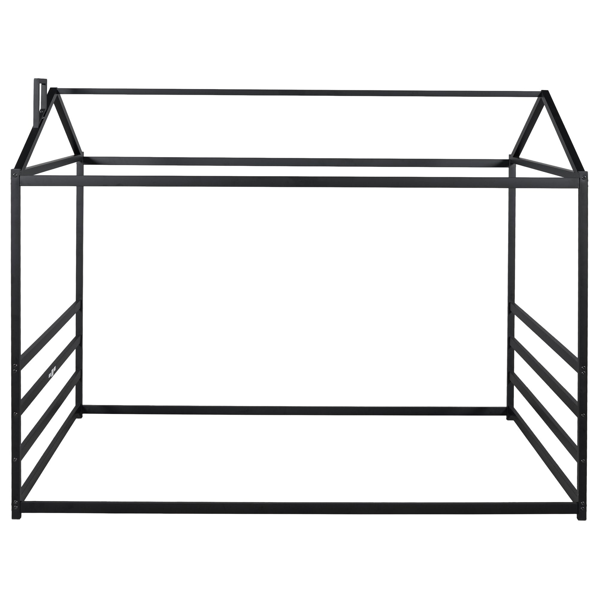 **P PURLOVE Metal House-Shaped Platform Bed Frame - Queen Size, No Box Spring Needed, Roof Design, Black - Perfect for Modern & Gothic Bedroom Decor**